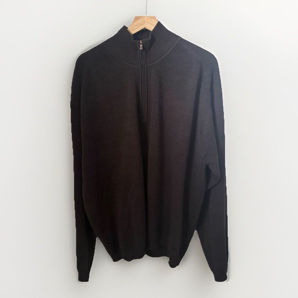 Tommy Bahama Sweater Mens XL Brown Black Quarter Zip Preppy Silk Old Money Golf